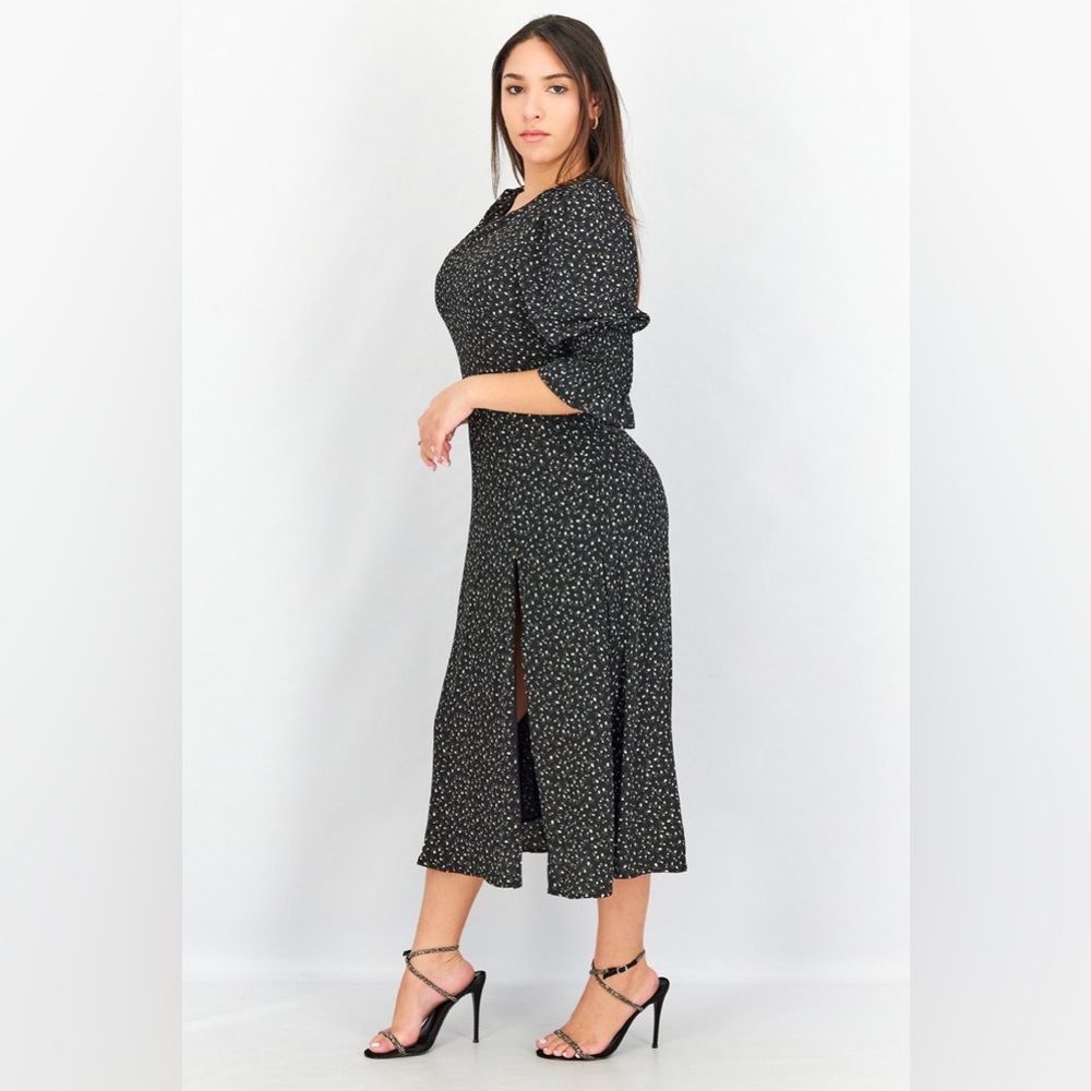 Forever 21 Black Dress with Flowers and Slit